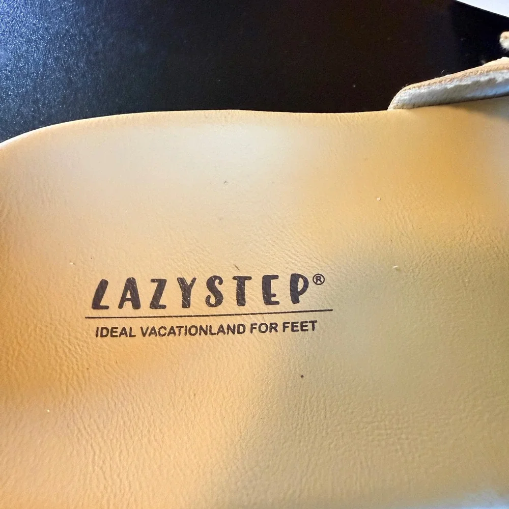 Lazystep Slide Sandals Size 6 Beige New Adjustable Double Strap Comfort Shoes